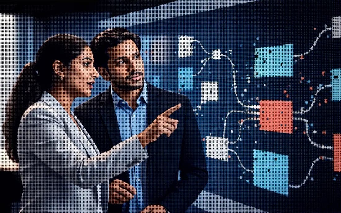 Business leaders evaluating an AI-enabled workflow together